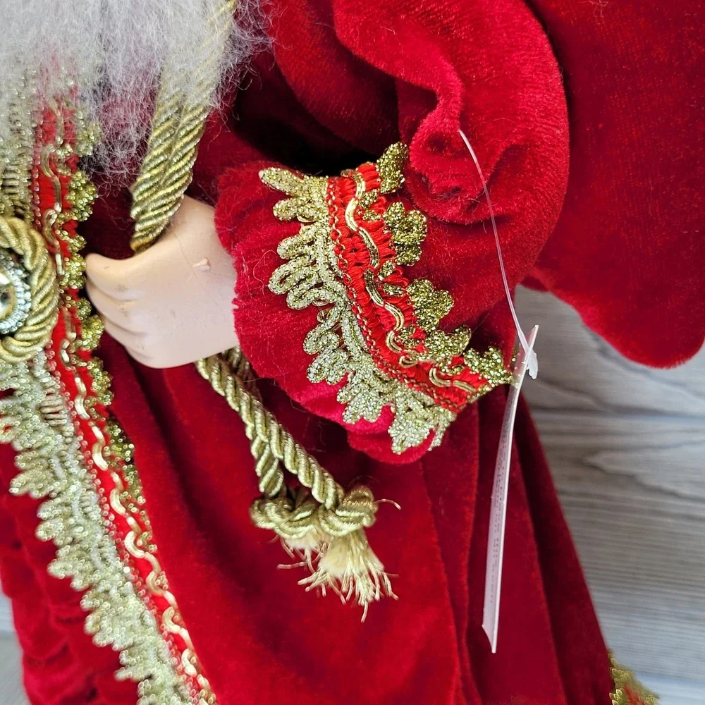 Santa Claus Figurine Red Velvet Gold Trim Traditional Holiday St Nick Sack Gifts
